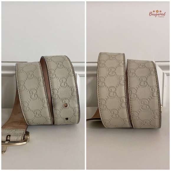 Authentic Gucci Cream GG Embossed Signature Leather Gold Pin Buckle Belt 85/34 - Picture 9 of 14